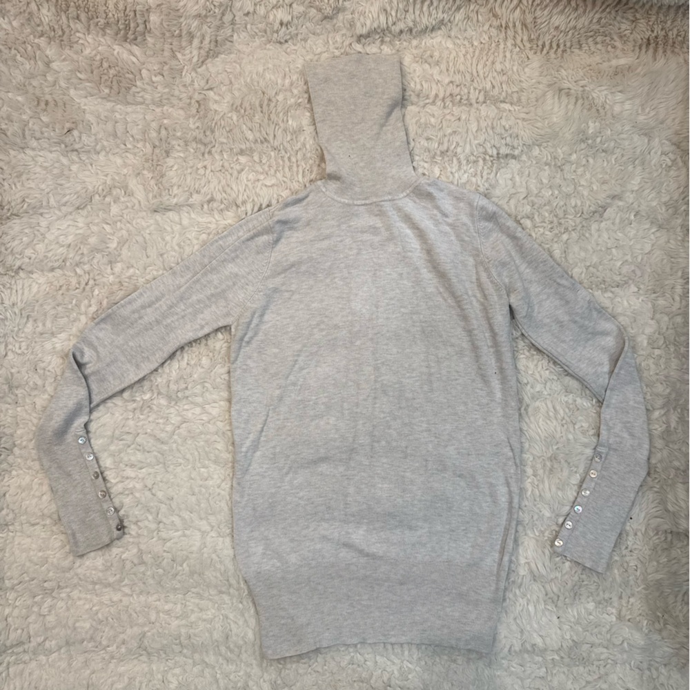 Zara Light Gray Turtleneck Sweater with Button Cuffs